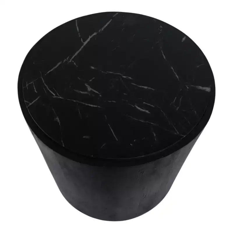 Tavolino moderno in pietra e legno di mango con elegante piano in marmo, design rotondo contemporaneo, base resistente in legno massello per un arredamento di casa elegante