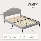 Struttura letto imbottita BestMassage con testiera, base per materasso in tessuto, nessun sommier richiesto (grigio, queen size)