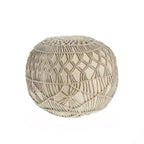 HomeRoots 20 Cream Cotton Tufted Round Geometric Pouf Ottoman