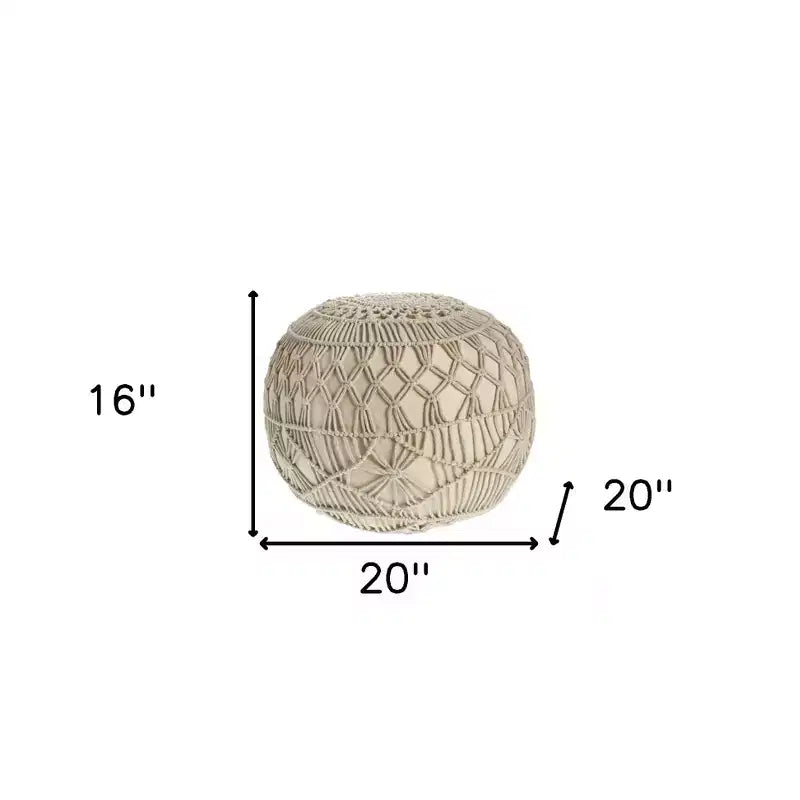 HomeRoots Pouf-Ottoman Rotondo Geometrico a Ciuffi in Cotone Crema 20