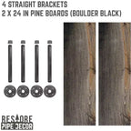 RESTORE Boulder Black Mensole da 24 pollici con staffe diritte di Pipe Decor