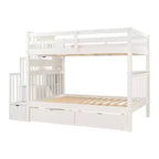 Letto a castello Full over Full con scaletta per bambini, struttura a castello matrimoniale con 6 cassetti e ringhiera per cameretta o dormitorio