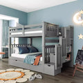 Stairway Full over Full Bunk Bed for Kids, Full Size Bunk Bed Frame with 6 Storage Drawer and Guard Rail for Bedroom Dorm