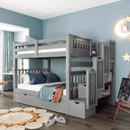 Stairway Full over Full Bunk Bed for Kids, Full Size Bunk Bed Frame with 6 Storage Drawer and Guard Rail for Bedroom Dorm