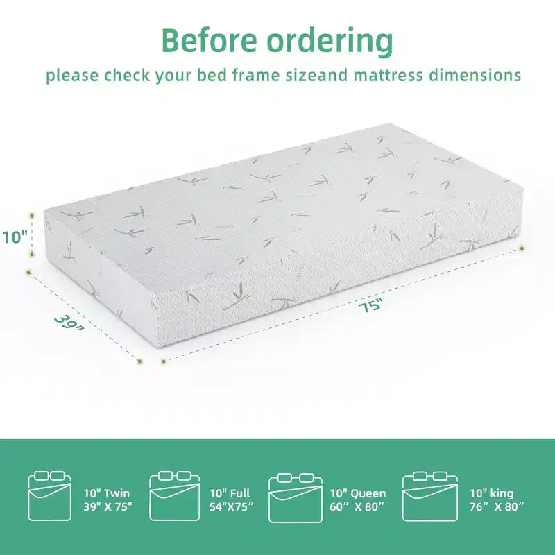 Materasso in memory foam a rigidità media da 8-10 pollici con tecnologia rinfrescante in gel, fodera rimovibile in bambù, certificato CertiPUR-US, materasso in scatola