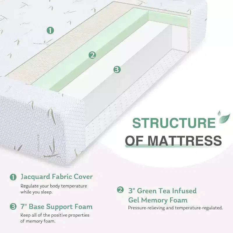 Materasso in memory foam a rigidità media da 8-10 pollici con tecnologia rinfrescante in gel, fodera rimovibile in bambù, certificato CertiPUR-US, materasso in scatola