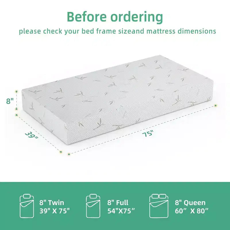 Materasso in memory foam a rigidità media da 8-10 pollici con tecnologia rinfrescante in gel, fodera rimovibile in bambù, certificato CertiPUR-US, materasso in scatola