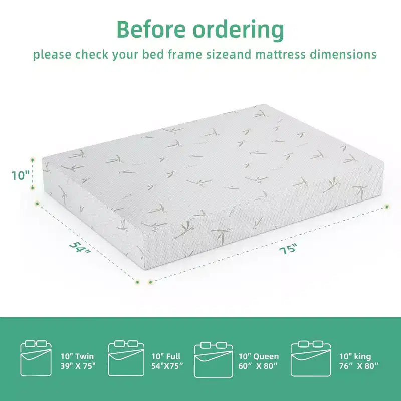 Materasso in memory foam da 8-10 pollici in scatola, schiuma gel medio-rigida con rivestimento rinfrescante in bambù, senza fibra di vetro, certificato CertiPUR-US