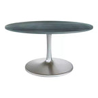HomeRoots 60 Gray and Silver Marble and Aluminum Pedestal Base Round Top Dining Table