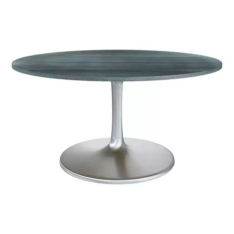 HomeRoots 60 Gray and Silver Marble and Aluminum Pedestal Base Round Top Dining Table