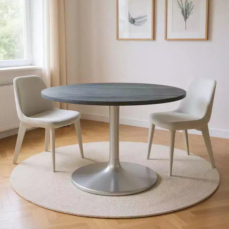 HomeRoots Tavolo da pranzo rotondo con piano in marmo grigio e argento da 60 e base a piedistallo in alluminio