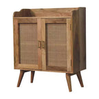 HomeRoots 35 Armadietto ad accento in legno massiccio marrone invecchiato intarsiato in rattan con due ante
