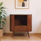 HomeRoots Mobile Contenitore Ovale con Un Cassetto in Legno Massello di Castagno 30