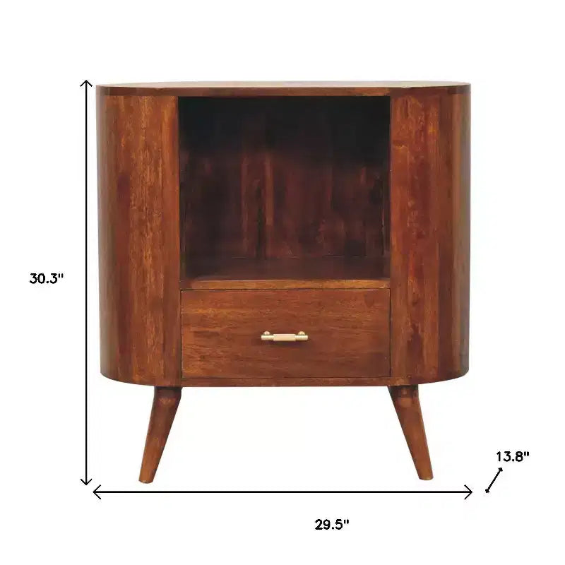 HomeRoots Mobile Contenitore Ovale con Un Cassetto in Legno Massello di Castagno 30