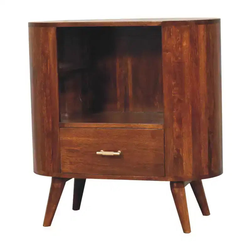 HomeRoots Mobile Contenitore Ovale con Un Cassetto in Legno Massello di Castagno 30