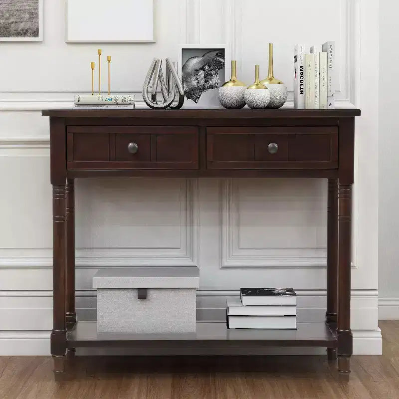 Okak 35IN Farmhouse Console Table, Entryway Table with Two Drawers and Bottom Shelf, Hallway Table for Living Room, Entrance