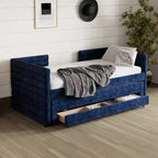 Twin Size Sofa BedModern Upholstered Couch Bed Frame with Pull-Out Trundle Bed & Under-Bed Storage Drawers for Guest Room-for Living Room, Bedroom