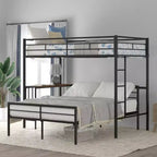 Twin over Full Metal Bunk Bed Frame with Desk, Twin Size Loft Bed with Separate Full Size Lower Bed for Kids