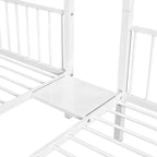 Struttura per letto a castello per 3 bambini, a due piani, con letti singoli sopra e sotto, a forma di L, in metallo, con cassetti e sponde di protezione