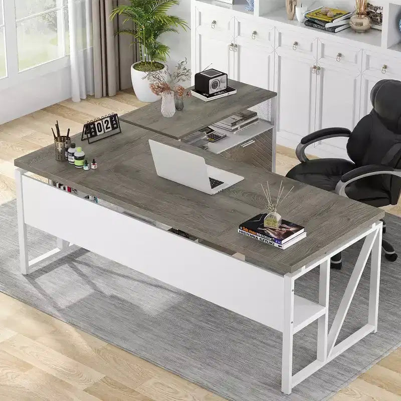 Scrivania a L Lantine con cassetti, scrivania direzionale per computer da 63 pollici e schedario laterale, set di 2 mobili per ufficio domestico