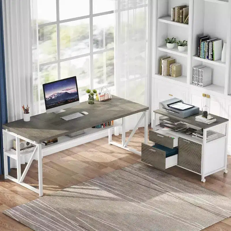 Scrivania a L Lantine con cassetti, scrivania direzionale per computer da 63 pollici e schedario laterale, set di 2 mobili per ufficio domestico