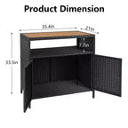 Mobiletto portaoggetti GustoWave in vimini per patio, mobiletto buffet da esterno impermeabile, tavolo da bar per patio con due ante e ripiani, credenza in vimini