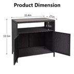 Mobiletto portaoggetti GustoWave in vimini per patio, mobiletto buffet da esterno impermeabile, tavolo da bar per patio con due ante e ripiani, credenza in vimini