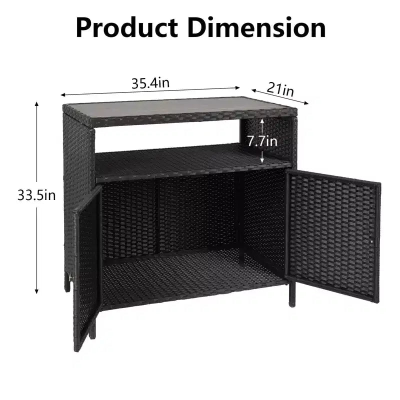 Mobiletto portaoggetti GustoWave in vimini per patio, mobiletto buffet da esterno impermeabile, tavolo da bar per patio con due ante e ripiani, credenza in vimini