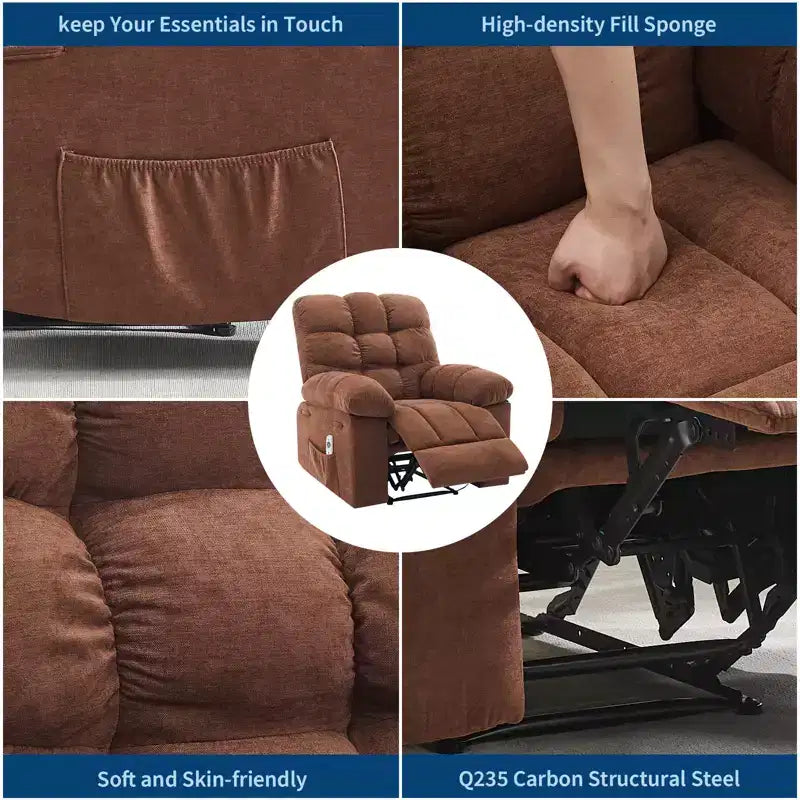 Poggiapiedi reclinabile pigro per famiglia con dondolo largo, tessuto traspirante, funzione massaggio e riscaldamento, 2 tasche laterali, perfetto per soggiorno e camera da letto