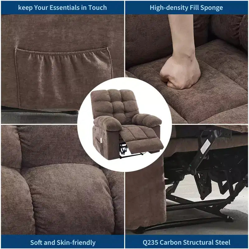 Poggiapiedi reclinabile pigro per famiglia con dondolo largo, tessuto traspirante, funzione massaggio e riscaldamento, 2 tasche laterali, perfetto per soggiorno e camera da letto