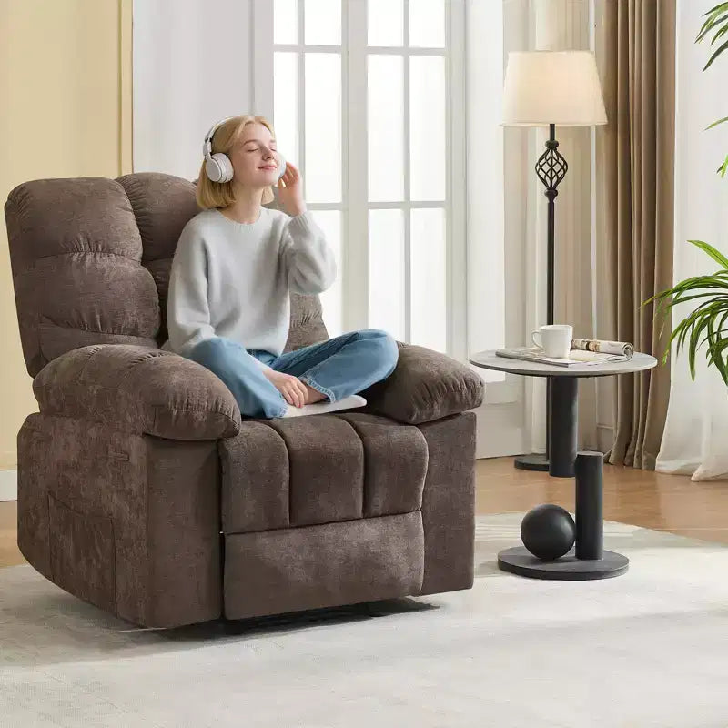 Poggiapiedi reclinabile pigro per famiglia con dondolo largo, tessuto traspirante, funzione massaggio e riscaldamento, 2 tasche laterali, perfetto per soggiorno e camera da letto