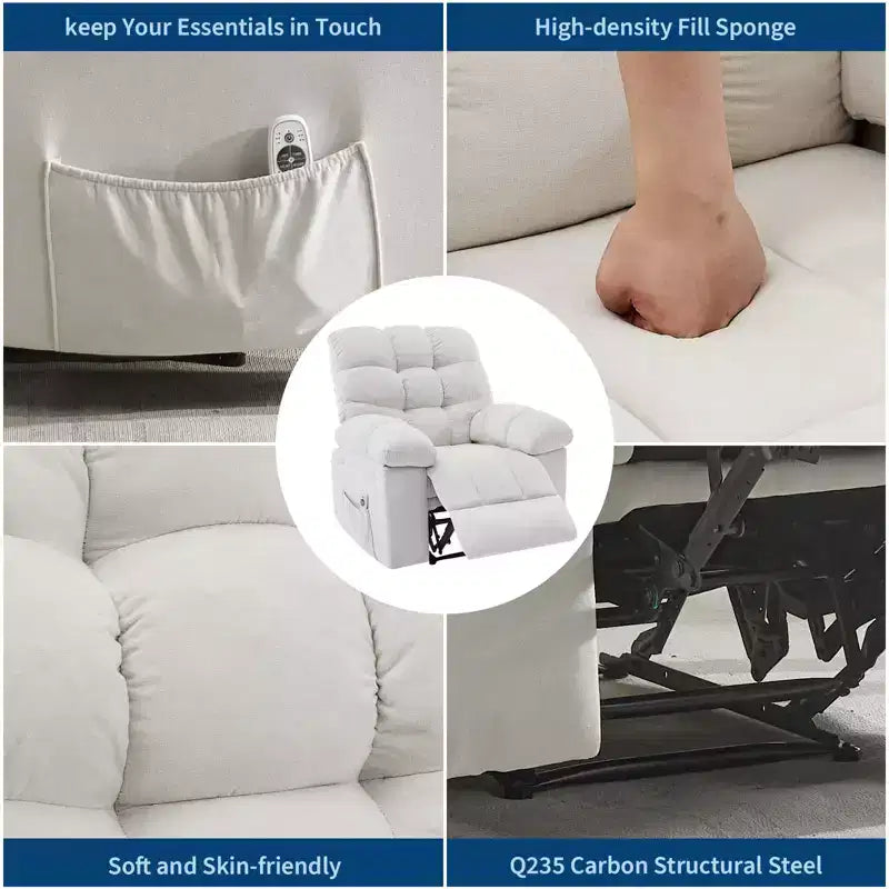 Poggiapiedi reclinabile pigro per famiglia con dondolo largo, tessuto traspirante, funzione massaggio e riscaldamento, 2 tasche laterali, perfetto per soggiorno e camera da letto