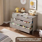 Comò a 6 cassetti con scanalature, cassettiera moderna larga 120 cm con maniglie in metallo, comò con profilo curvo, mobile porta TV, organizer per cassetti in legno per camera da letto