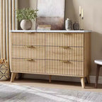 Comò a 6 cassetti con scanalature, cassettiera moderna larga 120 cm con maniglie in metallo, comò con profilo curvo, mobile porta TV, organizer per cassetti in legno per camera da letto