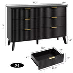 Comò a 6 cassetti con scanalature, cassettiera moderna larga 120 cm con maniglie in metallo, comò con profilo curvo, mobile porta TV, organizer per cassetti in legno per camera da letto