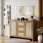 COZONY Modern Rattan Storage Cabinet, 47 Sideboard with Drawers & Doors, Multi-Purpose Home Organizer 3 pcs with 3 boxs shipping