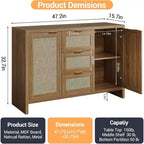COZONY Credenza Moderna in Rattan, Madia 120 cm con Cassetti e Ante, Organizer Multifunzionale per la Casa 3 pz con 3 colli di spedizione