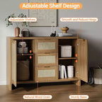COZONY Credenza Moderna in Rattan, Madia 120 cm con Cassetti e Ante, Organizer Multifunzionale per la Casa 3 pz con 3 colli di spedizione
