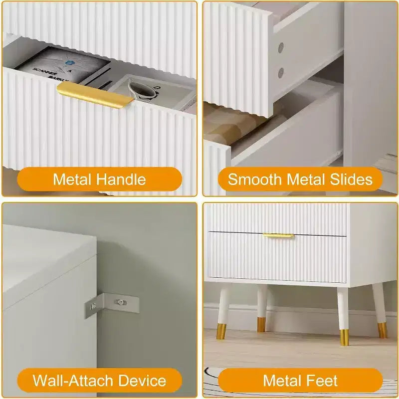 COZONY Cassettiera scanalata a 3 cassetti, Mobile contenitore moderno in legno, Comò da camera da letto con dispositivo antiribaltamento 2 pz con spedizione in 2 scatole