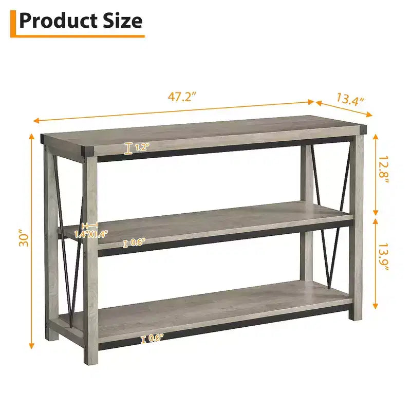 Tavolo Consolle Rustico, Tavolo da Ingresso Stretto Lungo 119 cm con Ripiani, Consolle in Legno a 3 Livelli per Soggiorno, Tavolini Sottili Dietro il Divano