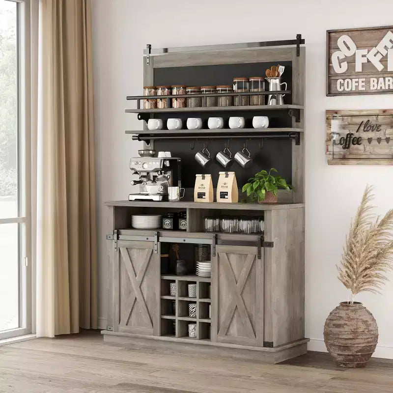 Mobile bar con spazio contenitore, credenza alta da caffè, dispensa grande da cucina con ante scorrevoli