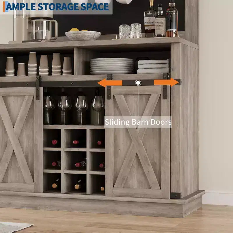 Mobile bar con spazio contenitore, credenza alta da caffè, dispensa grande da cucina con ante scorrevoli