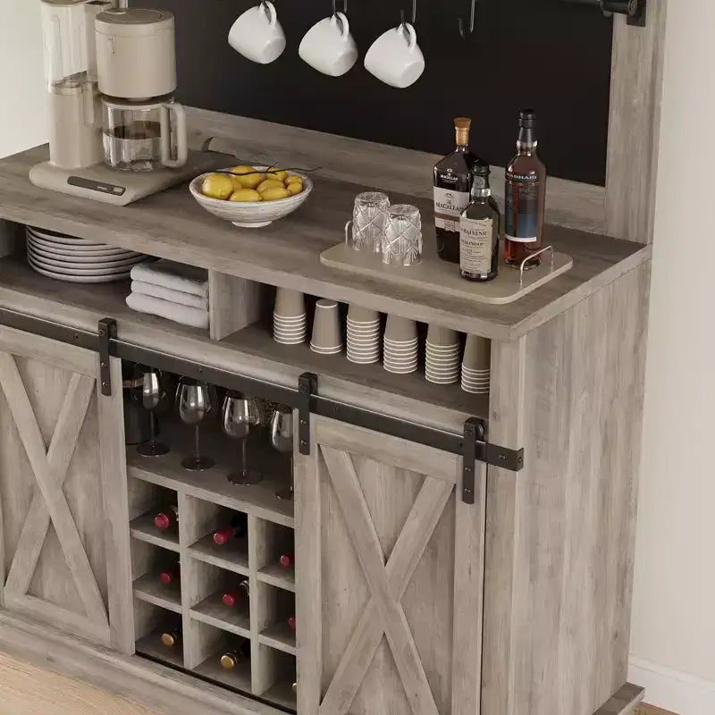 Mobile bar con spazio contenitore, credenza alta da caffè, dispensa grande da cucina con ante scorrevoli