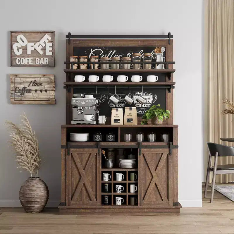 Mobile bar con spazio contenitore, credenza alta da caffè, dispensa grande da cucina con ante scorrevoli