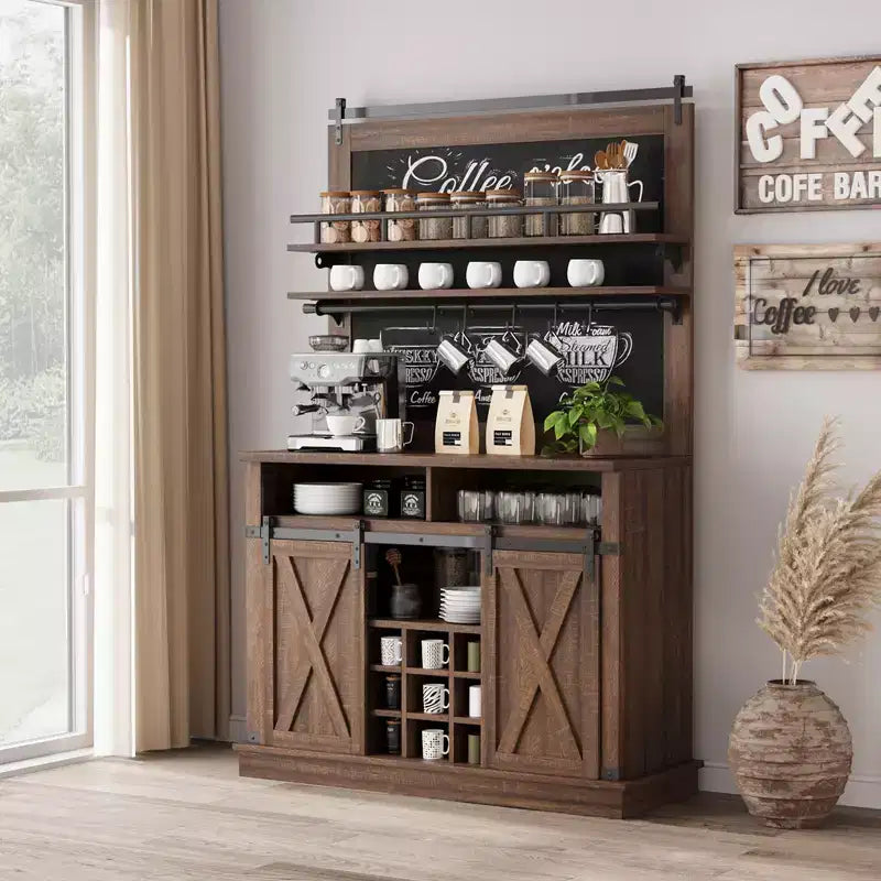 Mobile bar con spazio contenitore, credenza alta da caffè, dispensa grande da cucina con ante scorrevoli