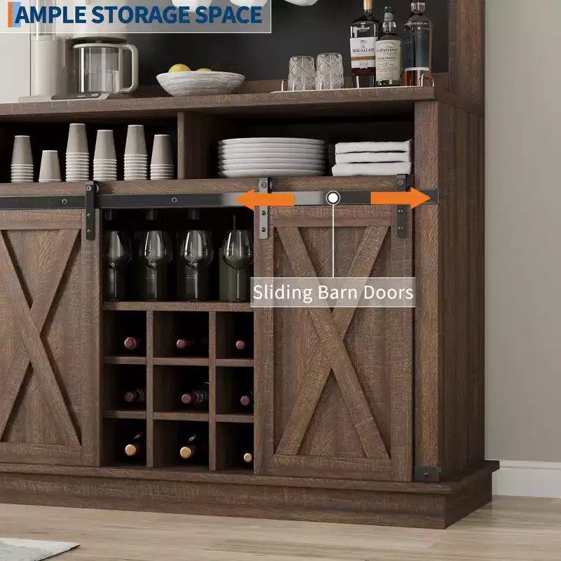 Mobile bar con spazio contenitore, credenza alta da caffè, dispensa grande da cucina con ante scorrevoli