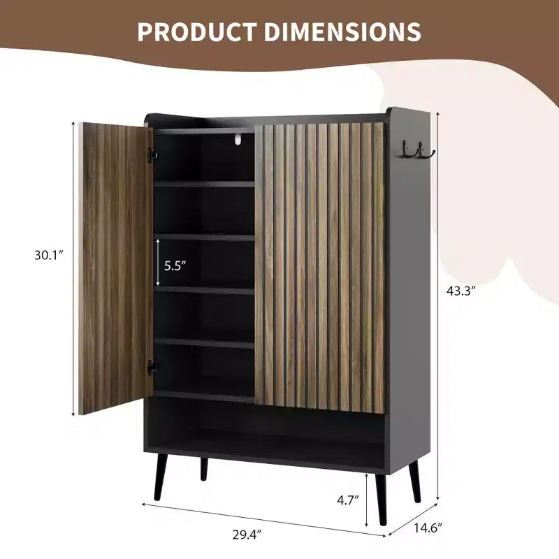 TruAIR Black Scarpiera a 6 Ripiani con 2 Ante - Grande Organizer per Scarpe da Ingresso e Soggiorno con Ganci