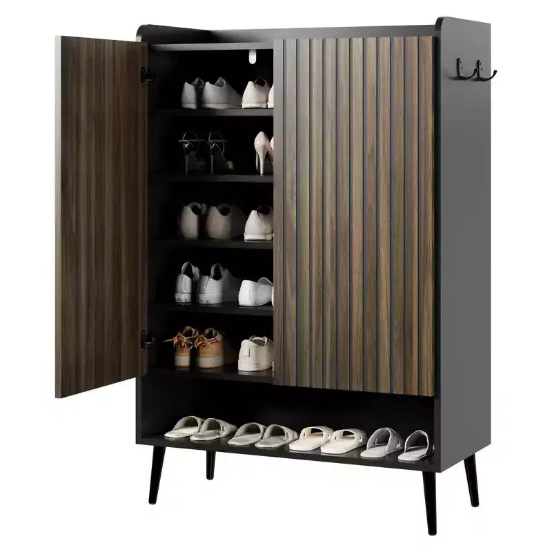 TruAIR Black Scarpiera a 6 Ripiani con 2 Ante - Grande Organizer per Scarpe da Ingresso e Soggiorno con Ganci