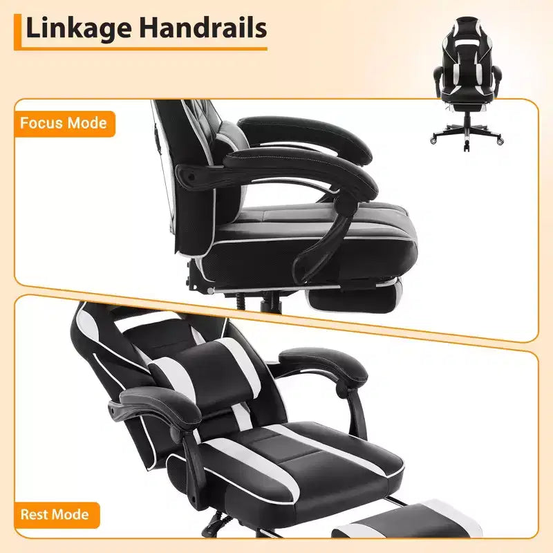 Sedia da gaming, Sedia da gaming con poggiapiedi e supporto lombare massaggiante, Design ergonomico, Poltrona reclinabile in pelle PU con schienale alto e poggiatesta, Rotazione a 360°