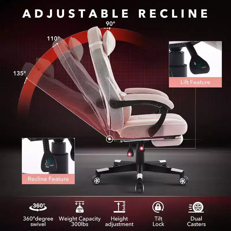 Sedia da gaming, Sedia da gaming con poggiapiedi e supporto lombare massaggiante, Design ergonomico, Poltrona reclinabile in pelle PU con schienale alto e poggiatesta, Rotazione a 360°